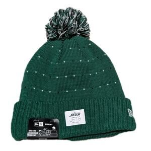 New Era Green Jets Pom Knit Hat